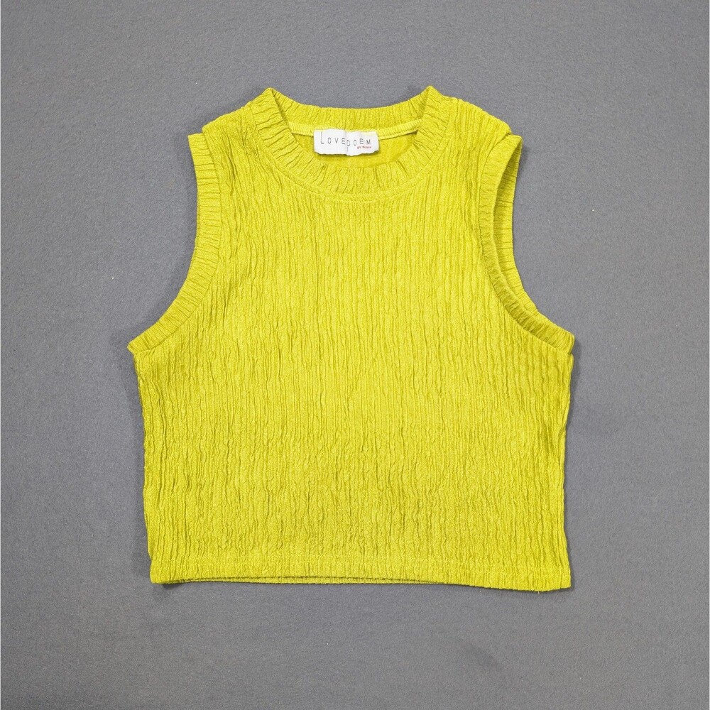 LOVE POEM by BLOOK Yellow Lime Green Sleeveless Crop Top Tank Size S Crinkle